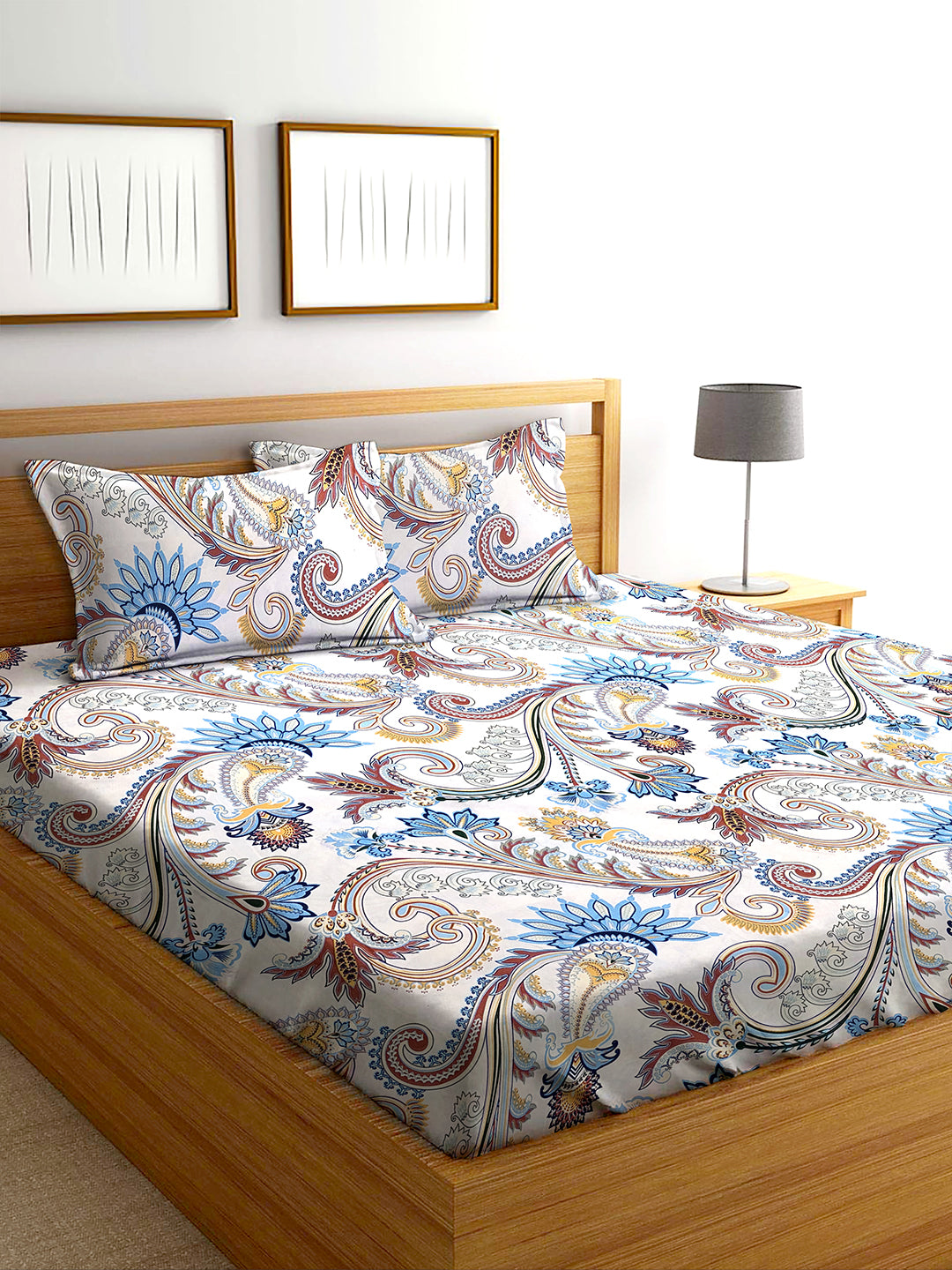 Glace Cotton Abstract Flat Double Bedsheet with 2 Pillow Covers