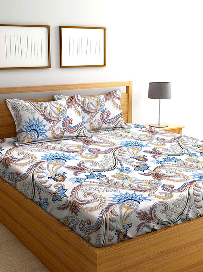 Glace Cotton Abstract Flat Double Bedsheet with 2 Pillow Covers