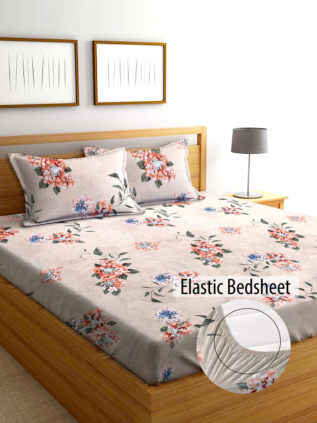 Glace Cotton Abstract Flat Fitted Bedsheet with 2 Pillow Covers