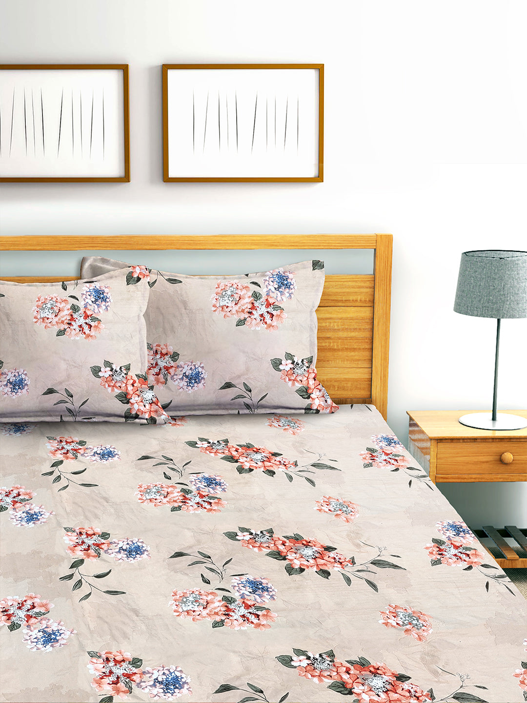 Glace Cotton Abstract Flat Double Bedsheet with 2 Pillow Covers