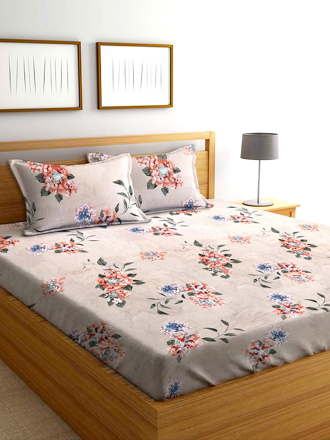 Glace Cotton Abstract Flat Double Bedsheet with 2 Pillow Covers