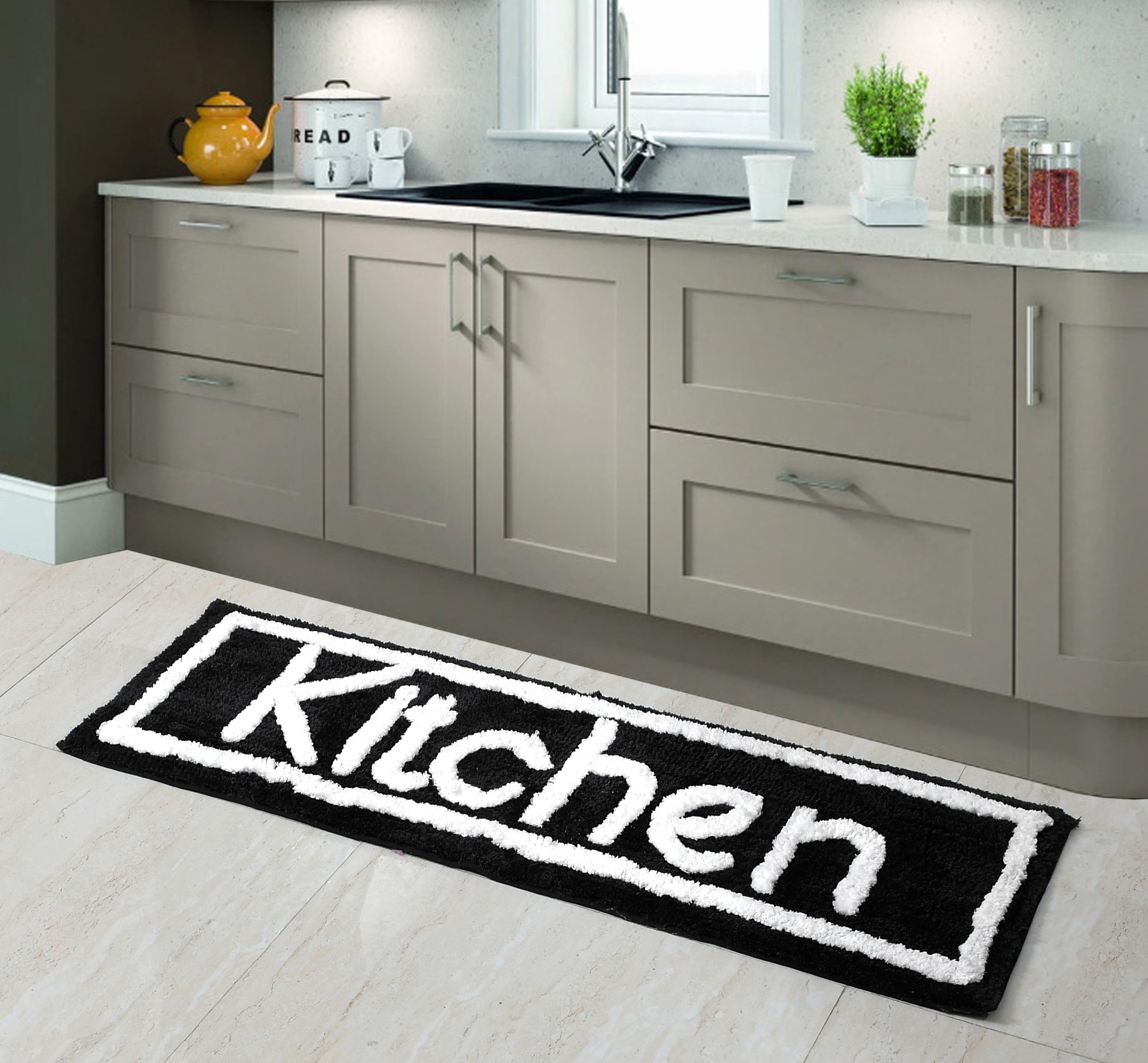 Soft Microfiber Kitchen Designer Anti Slip Runner, Black