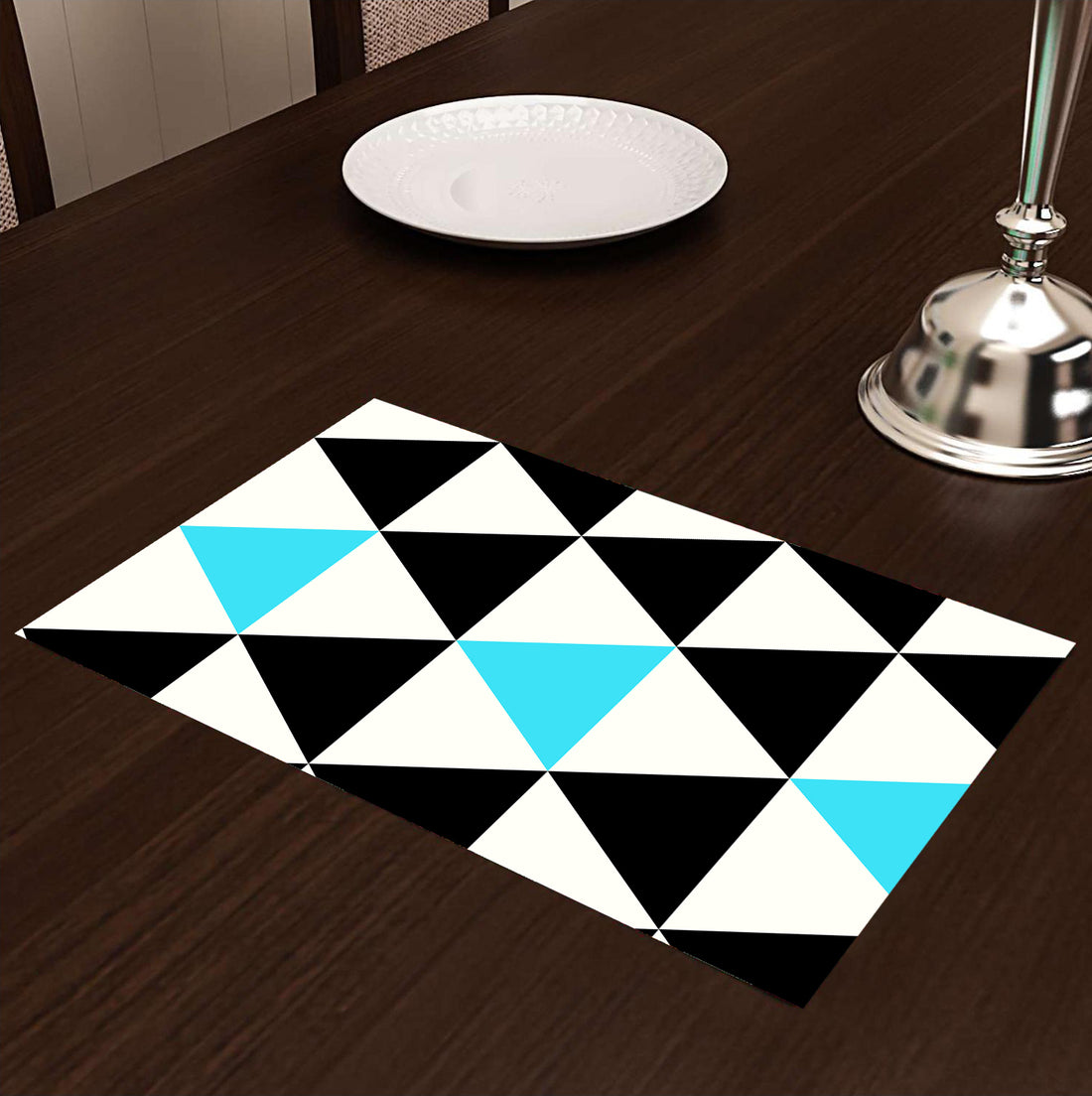 Aqua and Black Geometric HD Printed 4 Pcs Table Place Mat