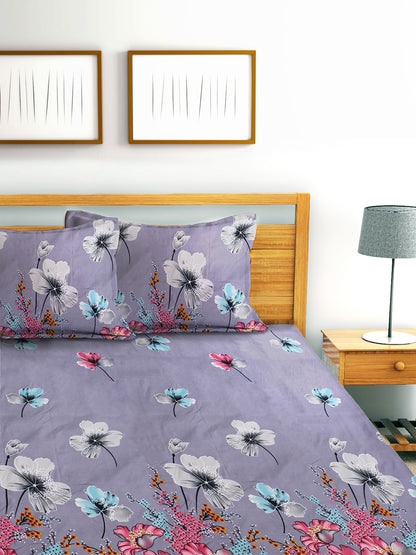 Glace Cotton Abstract Flat Fitted Bedsheet with 2 Pillow Covers