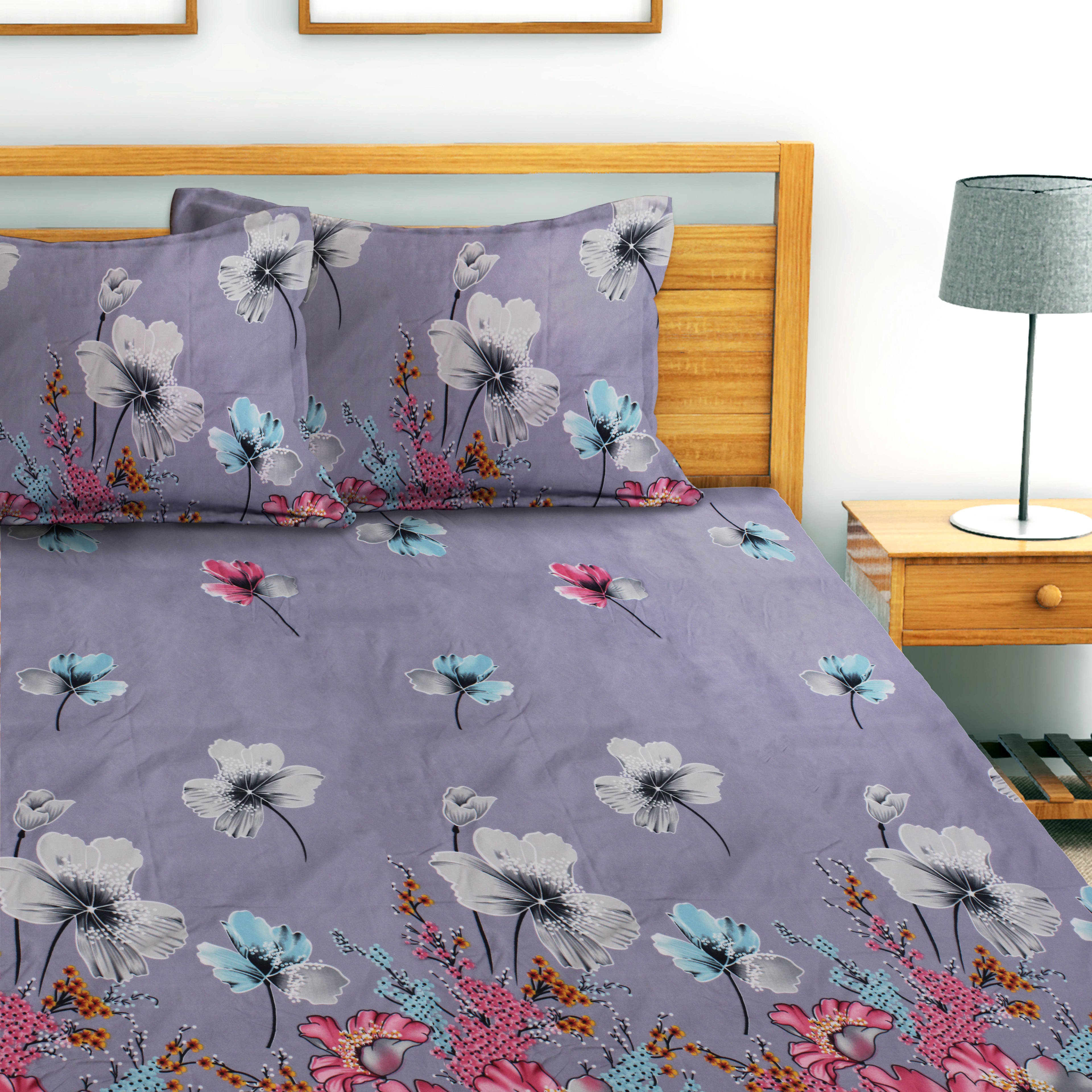 Glace Cotton Abstract Flat Single Bedsheet with 1 Pillow Cover