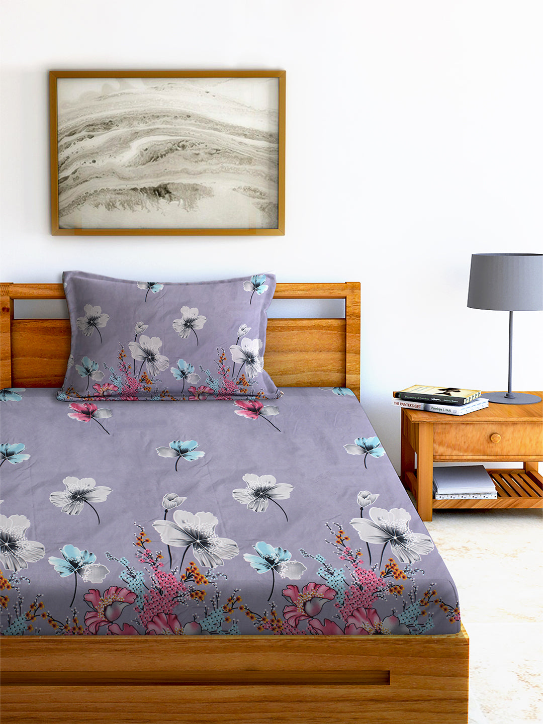 Glace Cotton Abstract Flat Single Bedsheet with 1 Pillow Cover