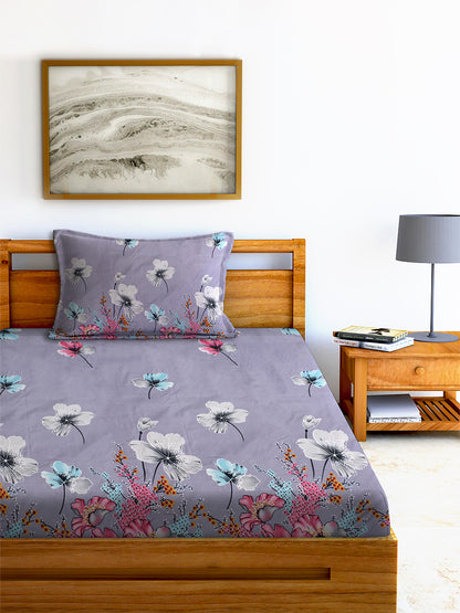 Glace Cotton Abstract Flat Single Bedsheet with 1 Pillow Cover