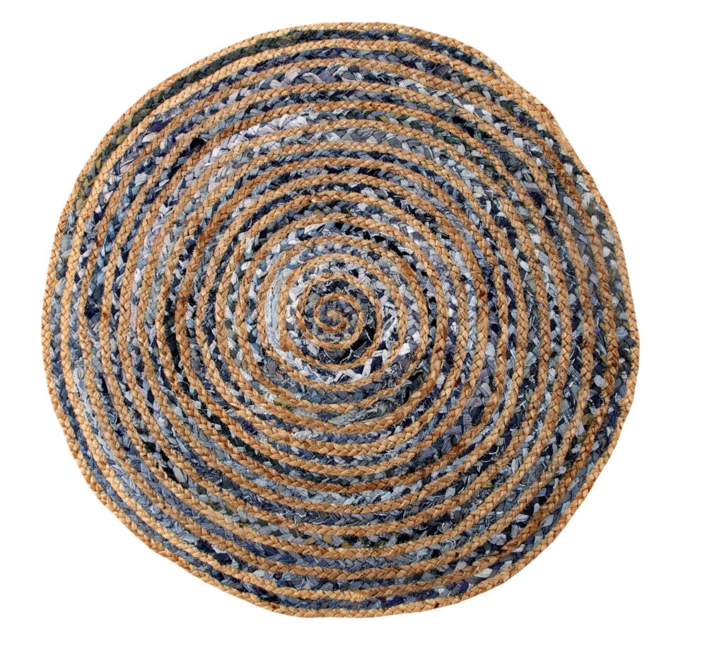 Jute and Denim Round Braided Modern Floor Rug Carpet
