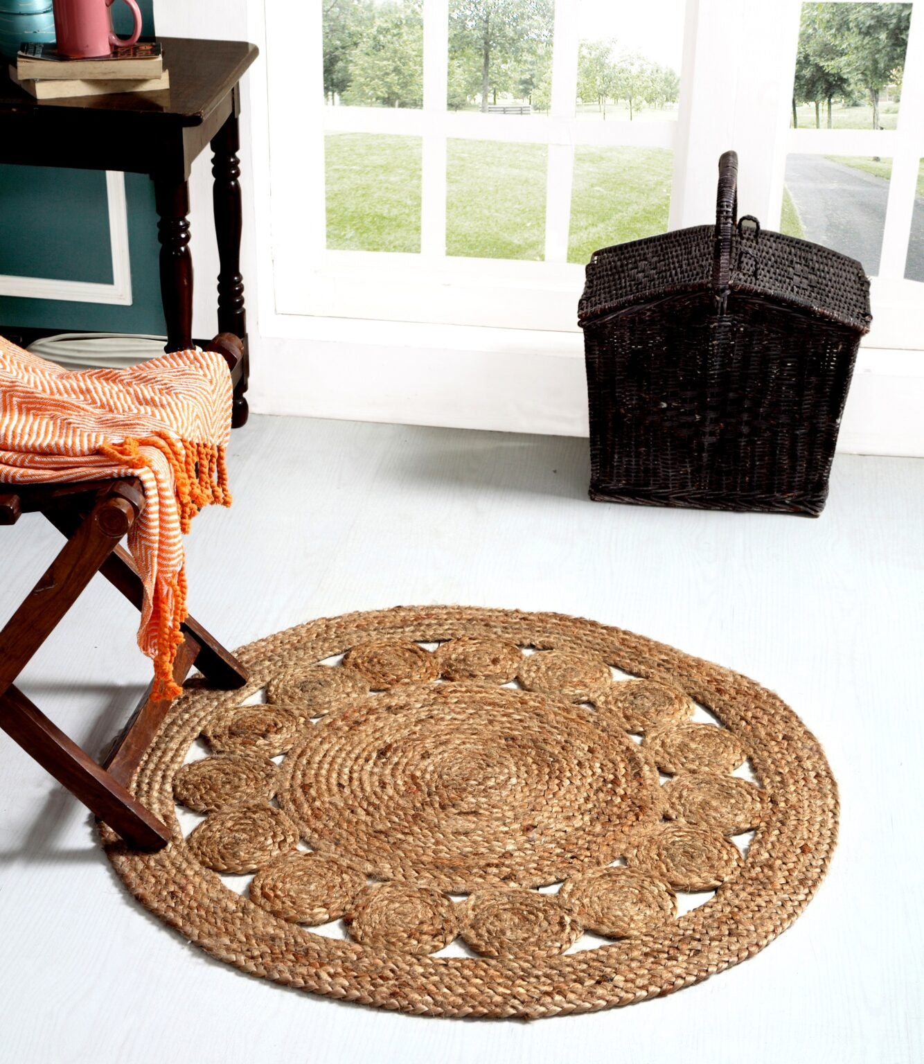 100% Jute Round Braided Modern Floor Rug Carpet