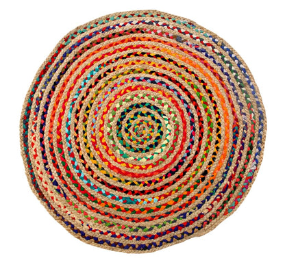 Jute and Cotton Chindi Round Braided Modern Floor Rug Carpet