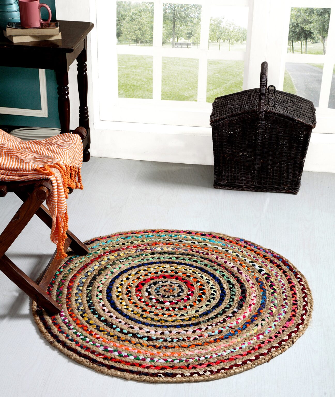 Jute and Cotton Chindi Round Braided Modern Floor Rug Carpet