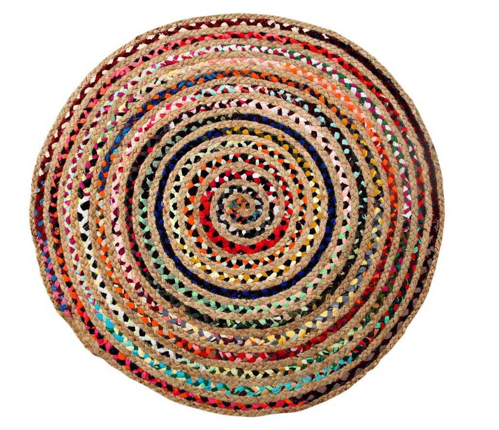Jute and Cotton Chindi Round Braided Modern Floor Rug Carpet