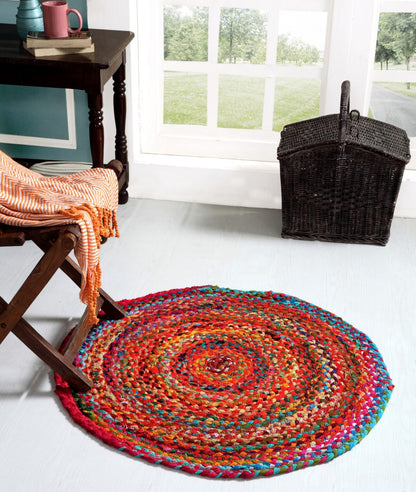 Multicolor Cotton Chindi Round Braided Modern Floor Rug Carpet