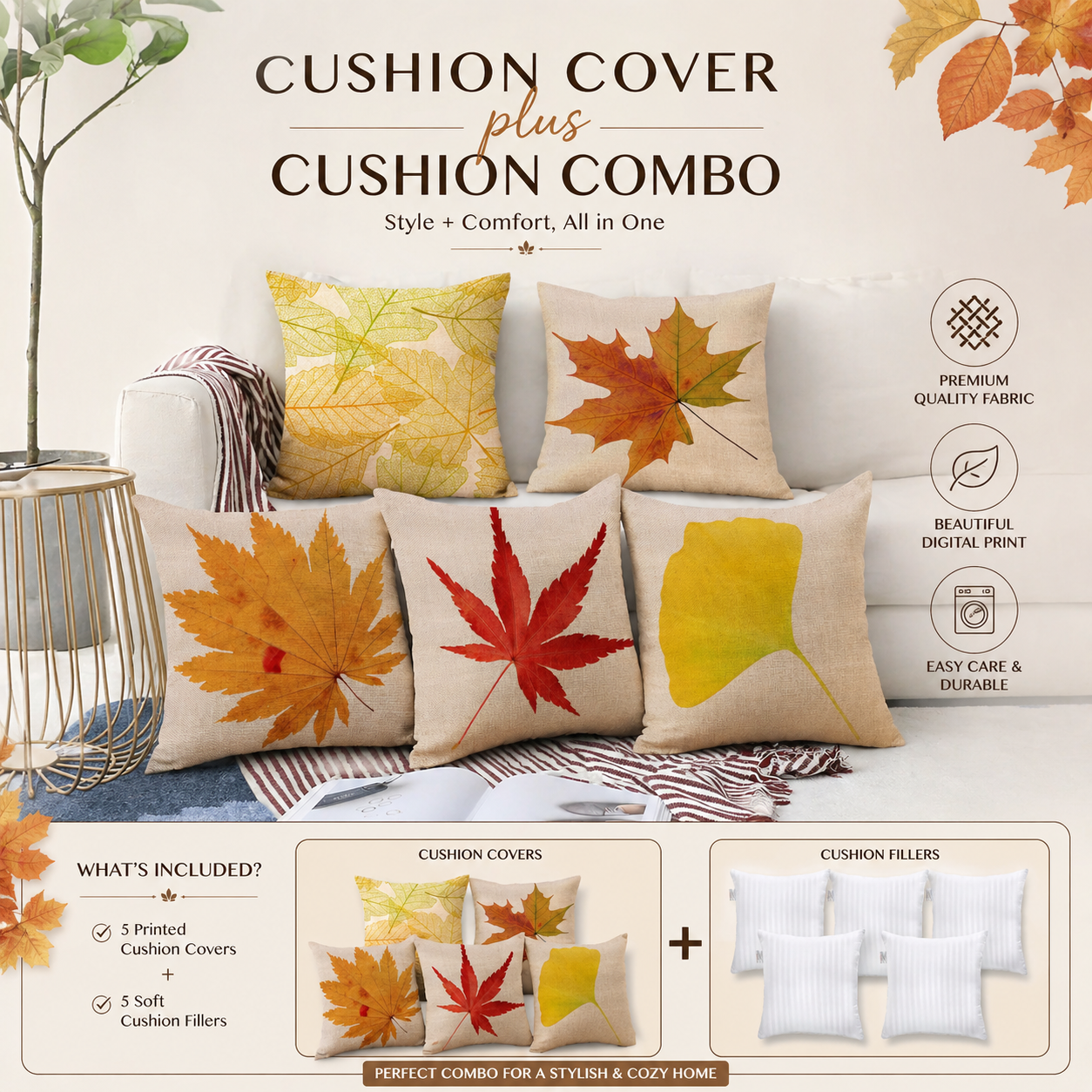 Set of 5 Jute Throw Pillow/Cushion Covers