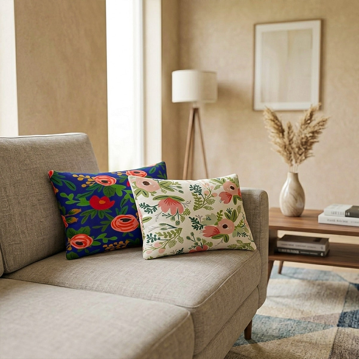 Set of 2 Floral Printed Cushion Covers – Decorative Sofa Throw Pillow Covers for Living Room