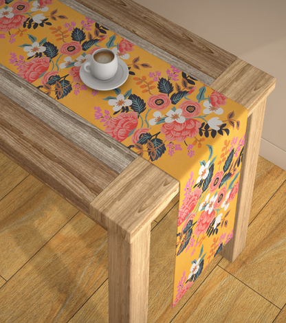Yellow Floral Polyster Table Runner