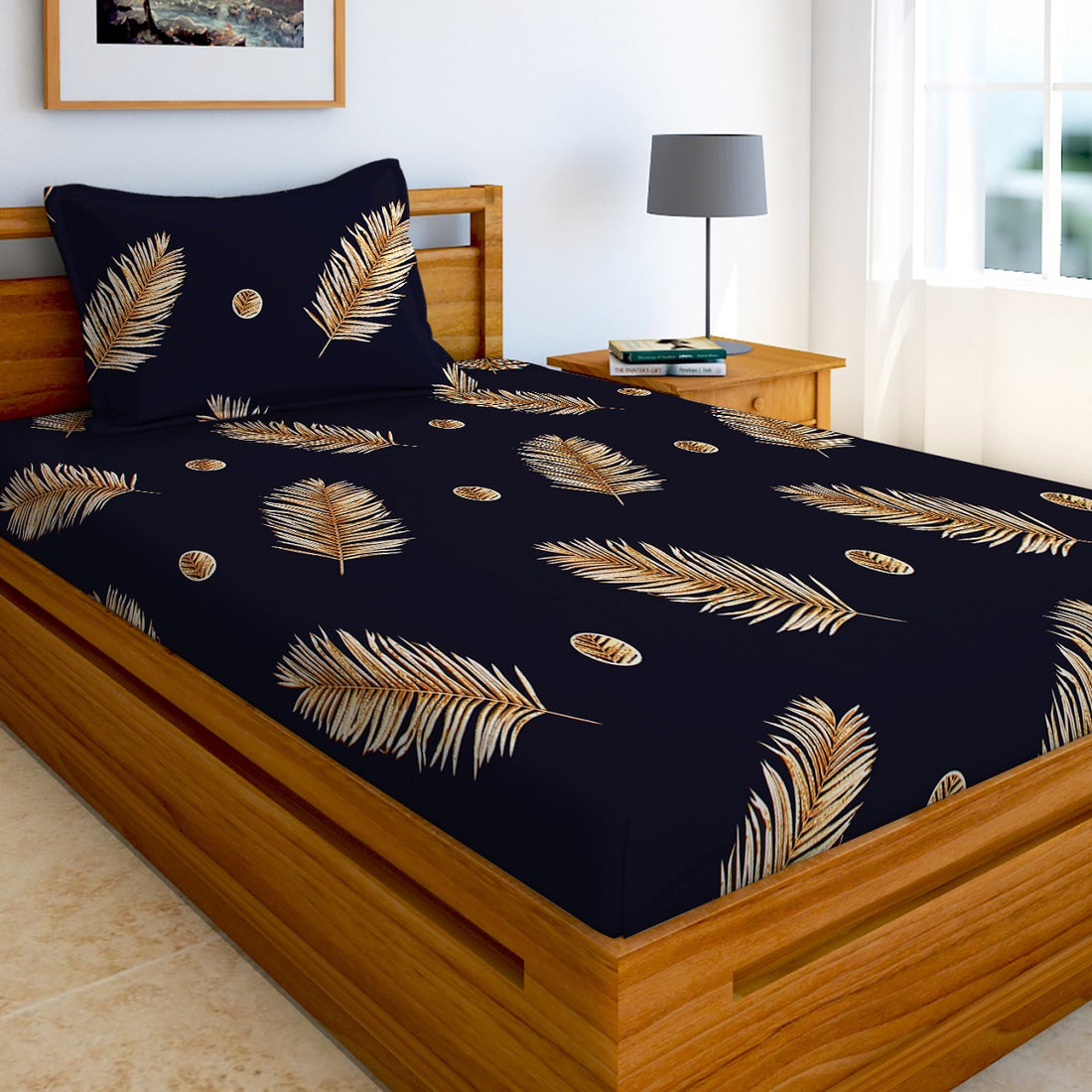Glace Cotton Abstract Flat Single Bedsheet with 1 Pillow Cover