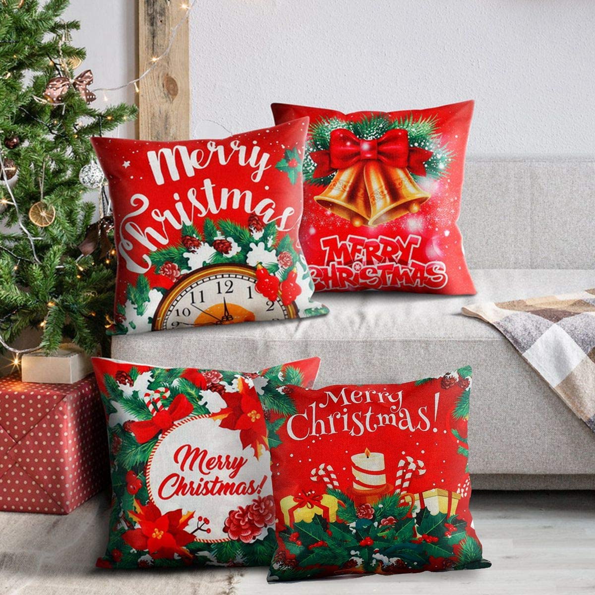 A Set of 4 Christmas Designer Decorative Throw Pillow/Cushion Covers