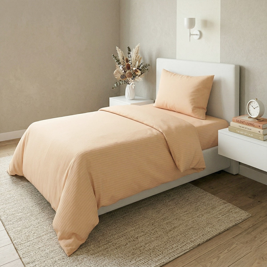 AEROHAVEN Glace Cotton Solid Bedsheet Set – Peach, SingleBed