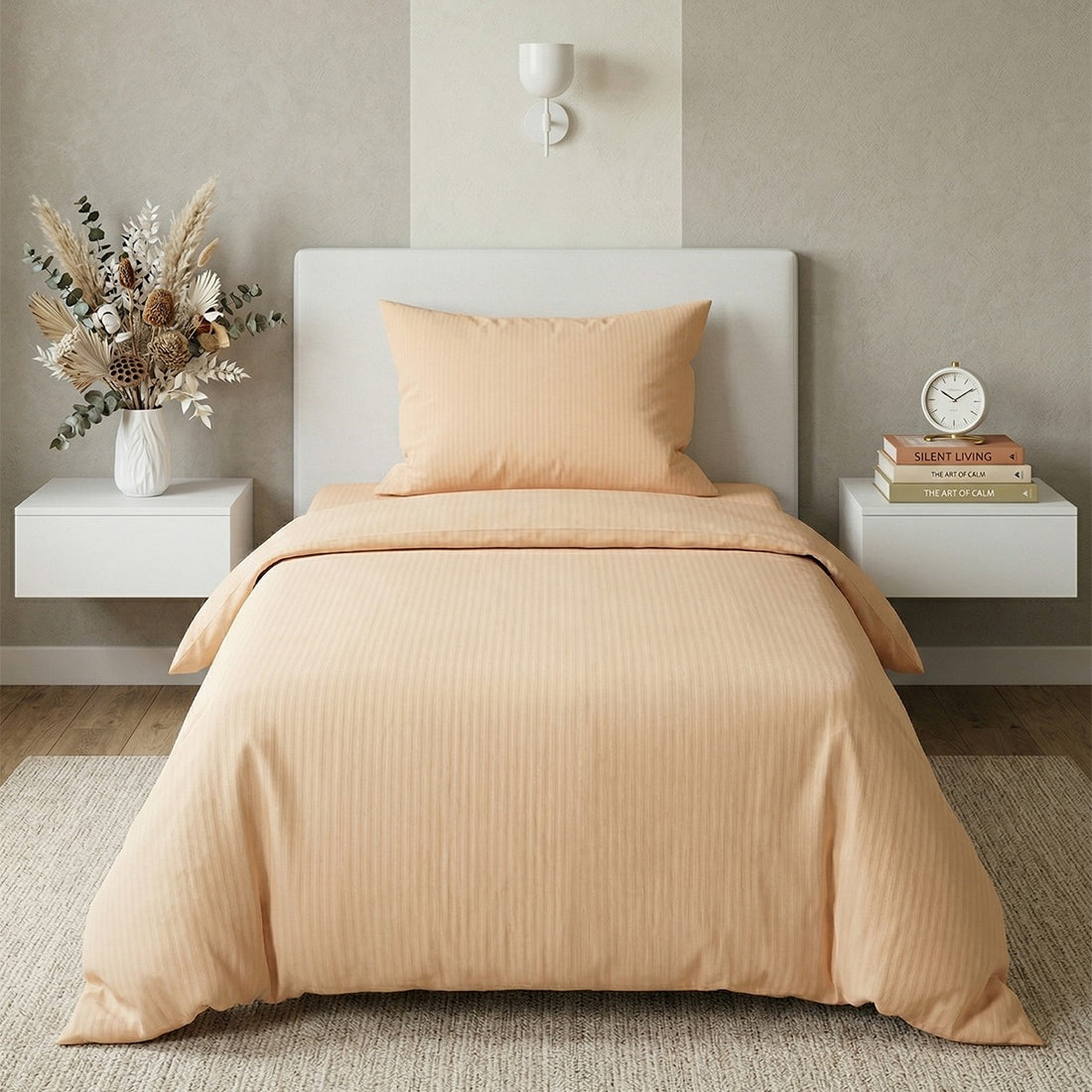 AEROHAVEN Glace Cotton Solid Bedsheet Set – Peach, SingleBed