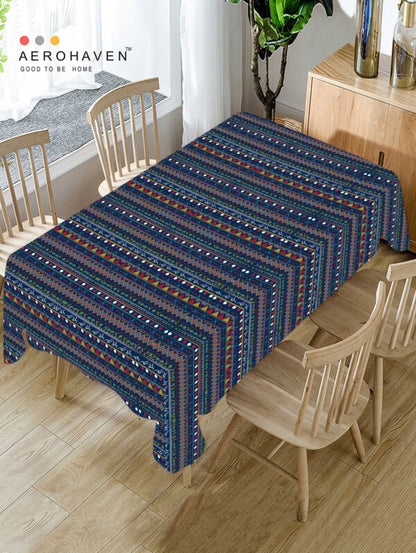 Blue Geometric Polyster Table Cover Cloth