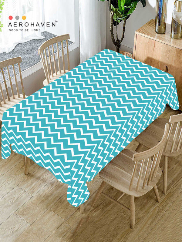 Aqua Geometric Polyster Table Cover Cloth