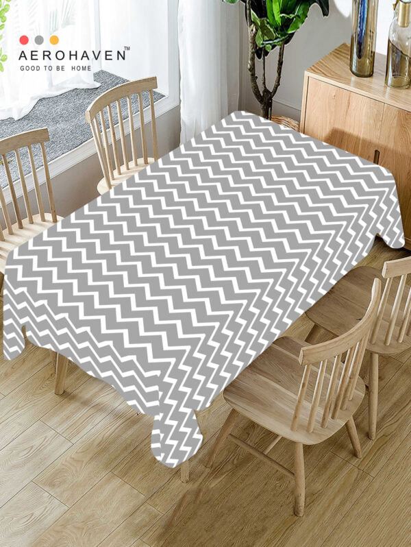 Grey Geometric Polyster Table Cover Cloth