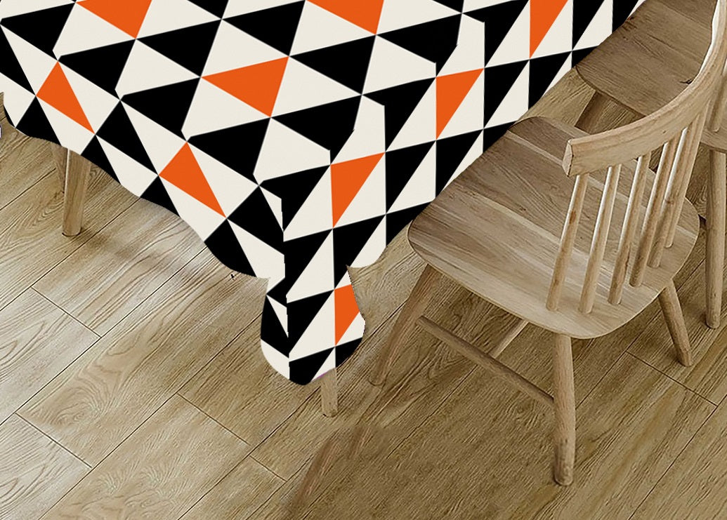Black and Orange Geometric Polyster Table Cover Cloth