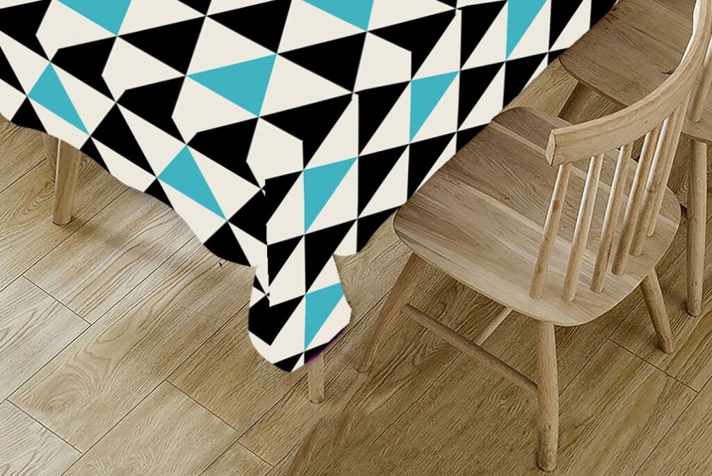 Aqua and Black Geometric Polyster Table Cover Cloth