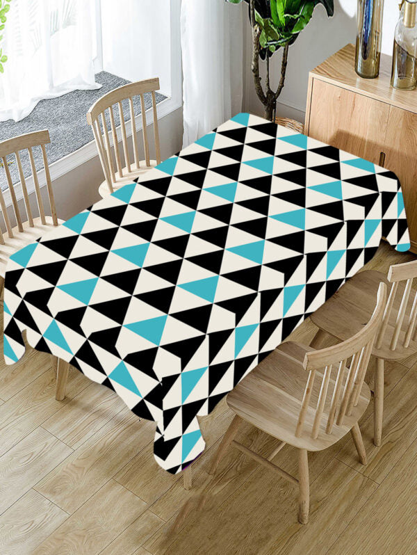 Aqua and Black Geometric Polyster Table Cover Cloth
