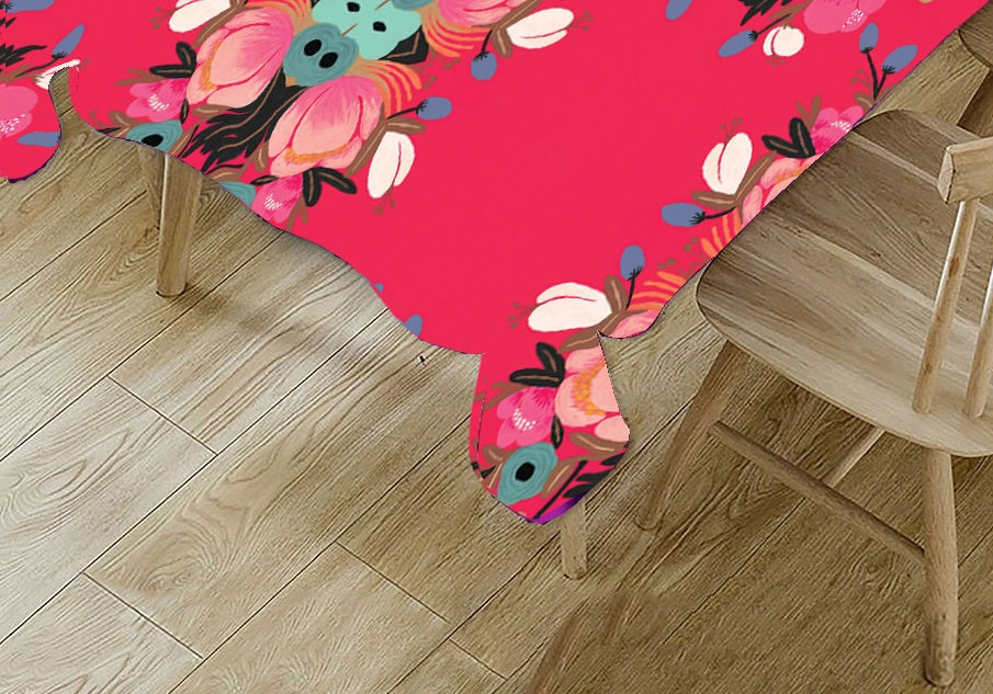 Red Floral HD Printed Modern Table Cover Cloth