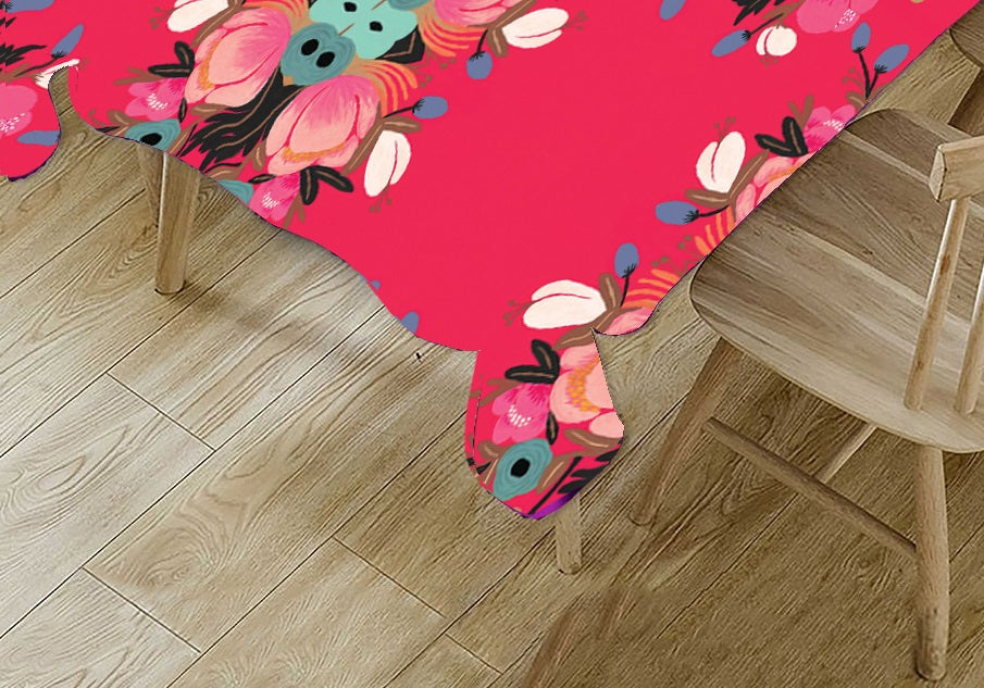 Pinkish Red Floral HD Printed Modern Table Cover Cloth