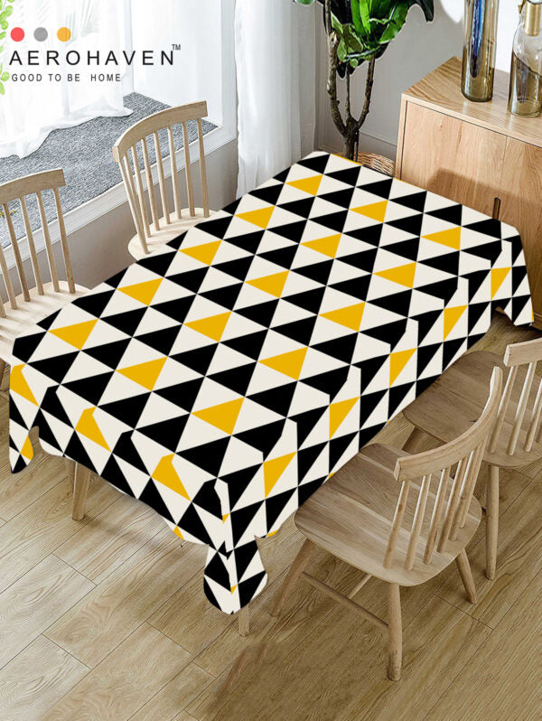 Yellow and Black Geometric HD Printed Modern Table Cover Cloth