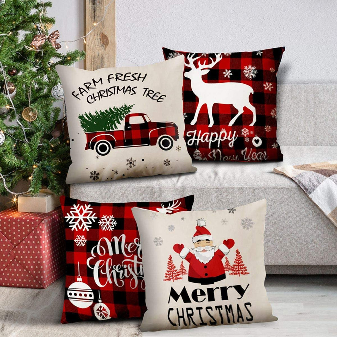 Set of 4 Christmas Designer Decorative Throw Pillow/Cushion Covers