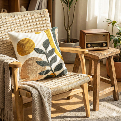 TERRA GROOVE Embroidered Cotton Cushion Cover 16x16