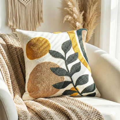 TERRA GROOVE Embroidered Cotton Cushion Cover 16x16