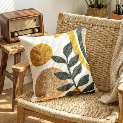 TERRA GROOVE Embroidered Cotton Cushion Cover 16x16