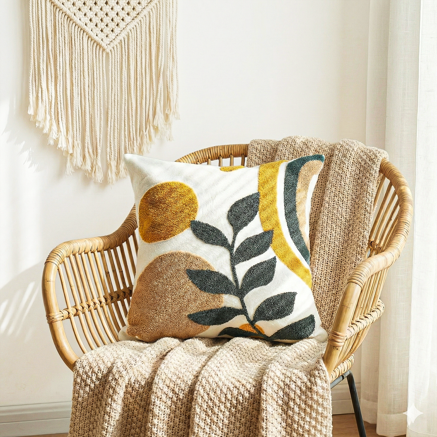 TERRA GROOVE Embroidered Cotton Cushion Cover 16x16