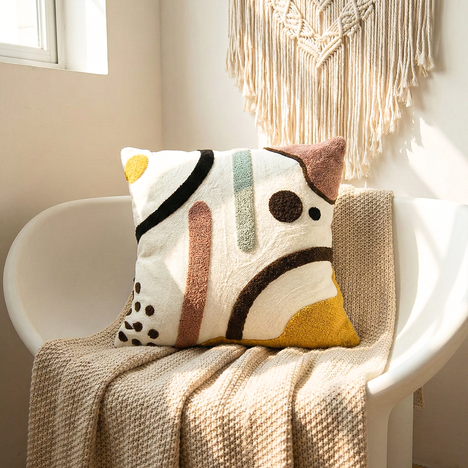 NOMAD SCRIPT Embroidered Cotton Cushion Cover 16x16