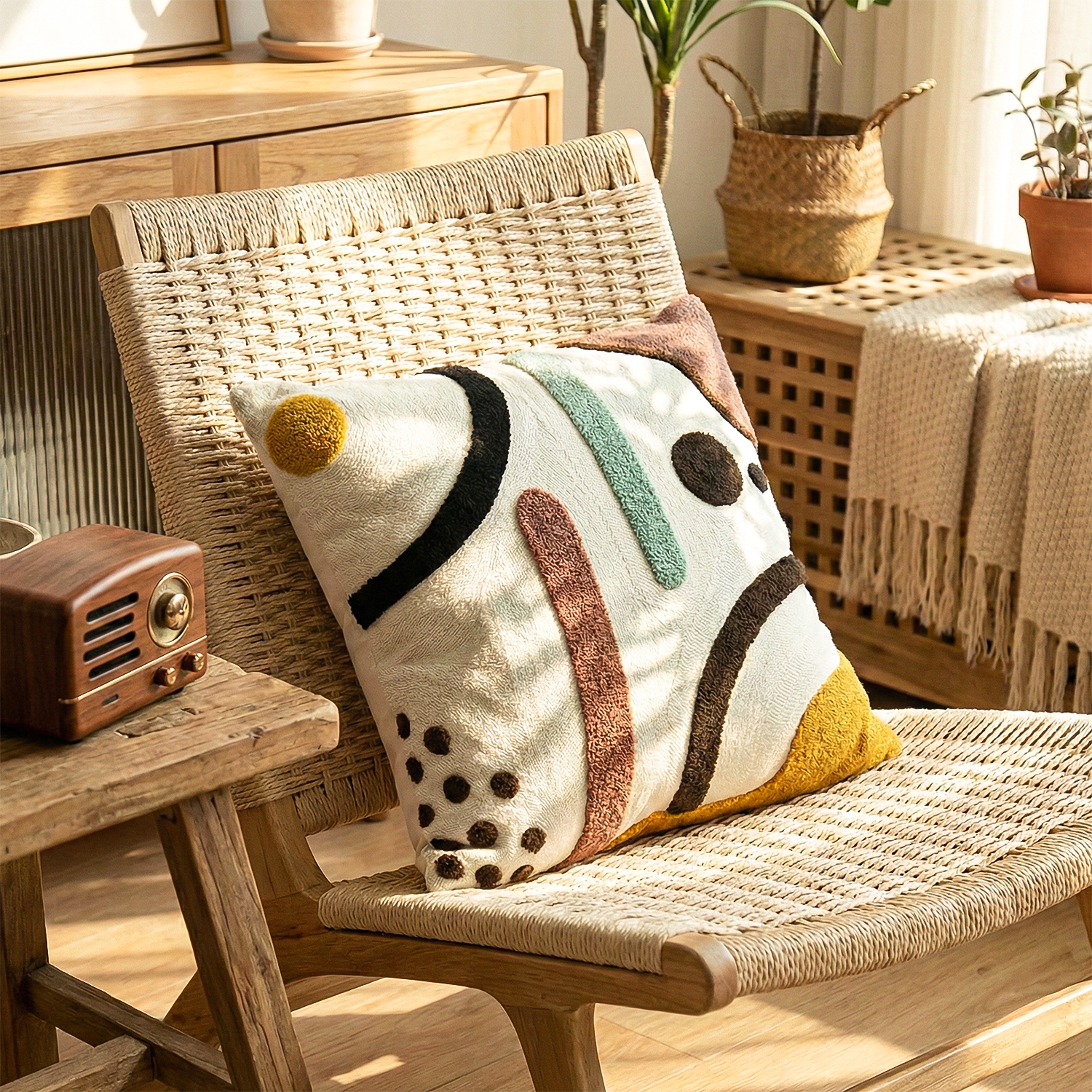 NOMAD SCRIPT Embroidered Cotton Cushion Cover 16x16