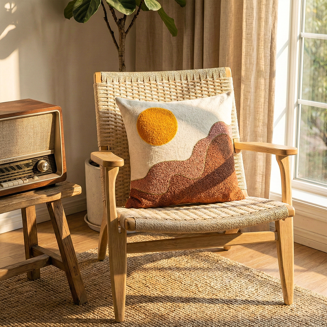 DESSERT DAWN Embroidered Cotton Cushion Cover 16x16