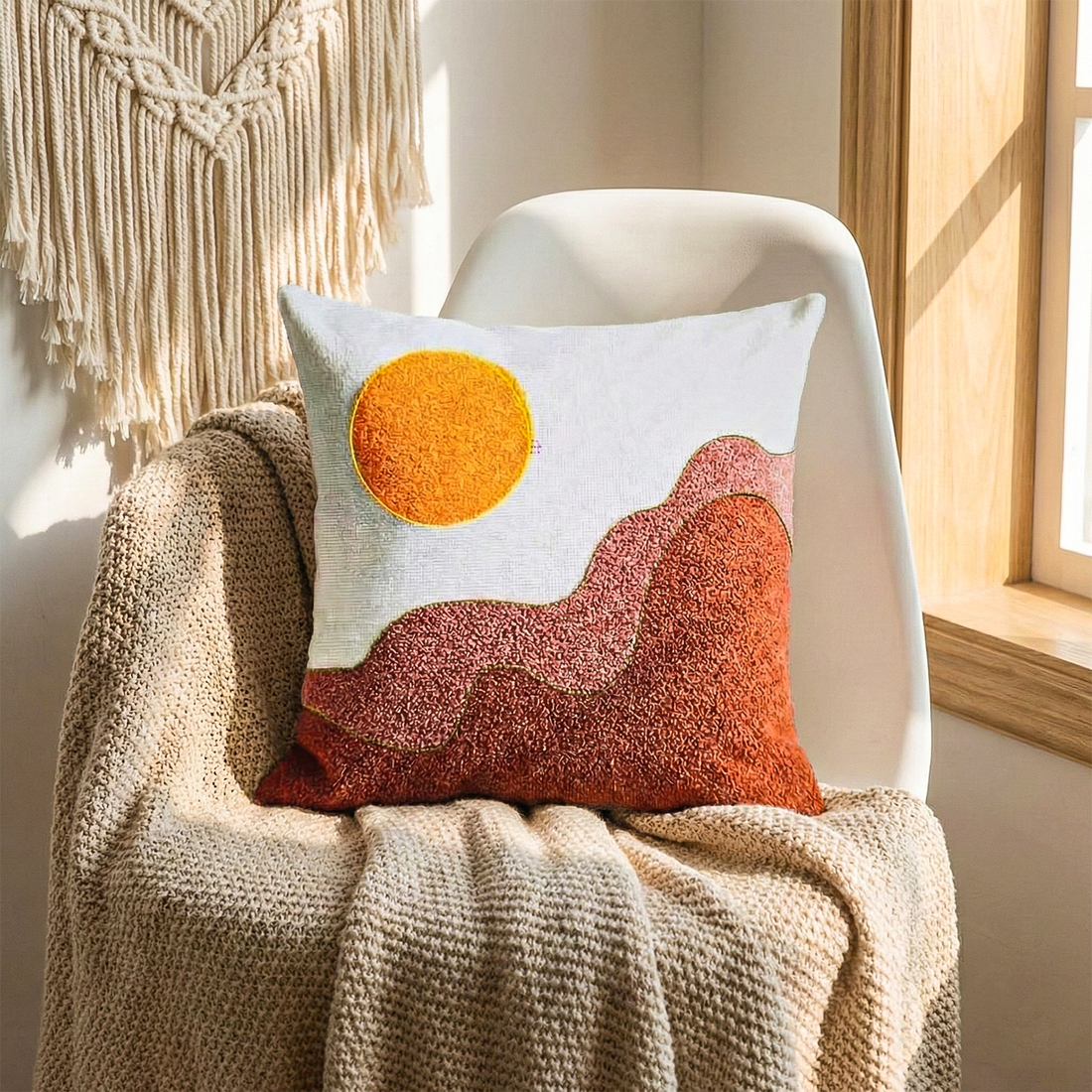DESSERT DAWN Embroidered Cotton Cushion Cover 16x16