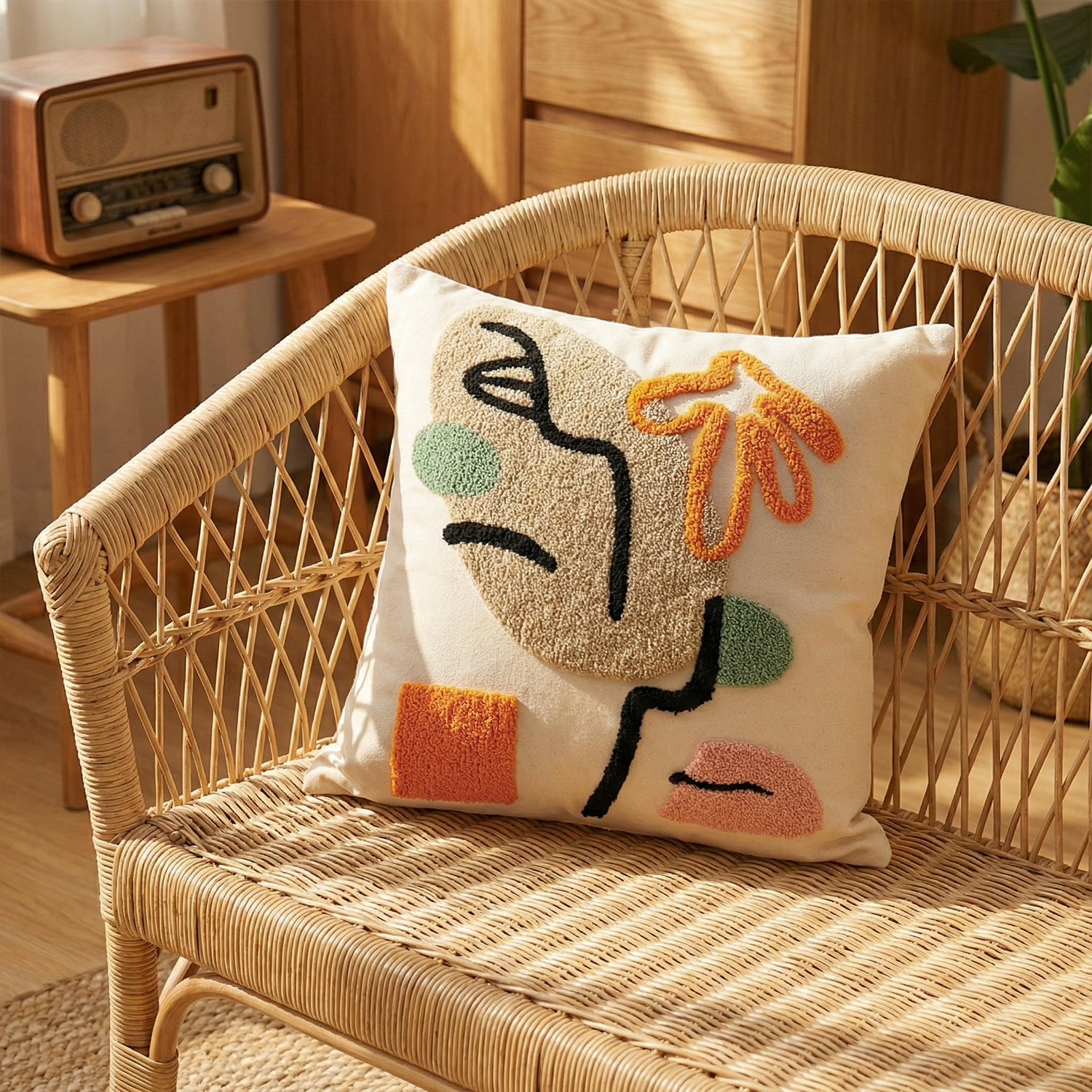 LUNA MUSE Embroidered Cotton Cushion Cover 16x16