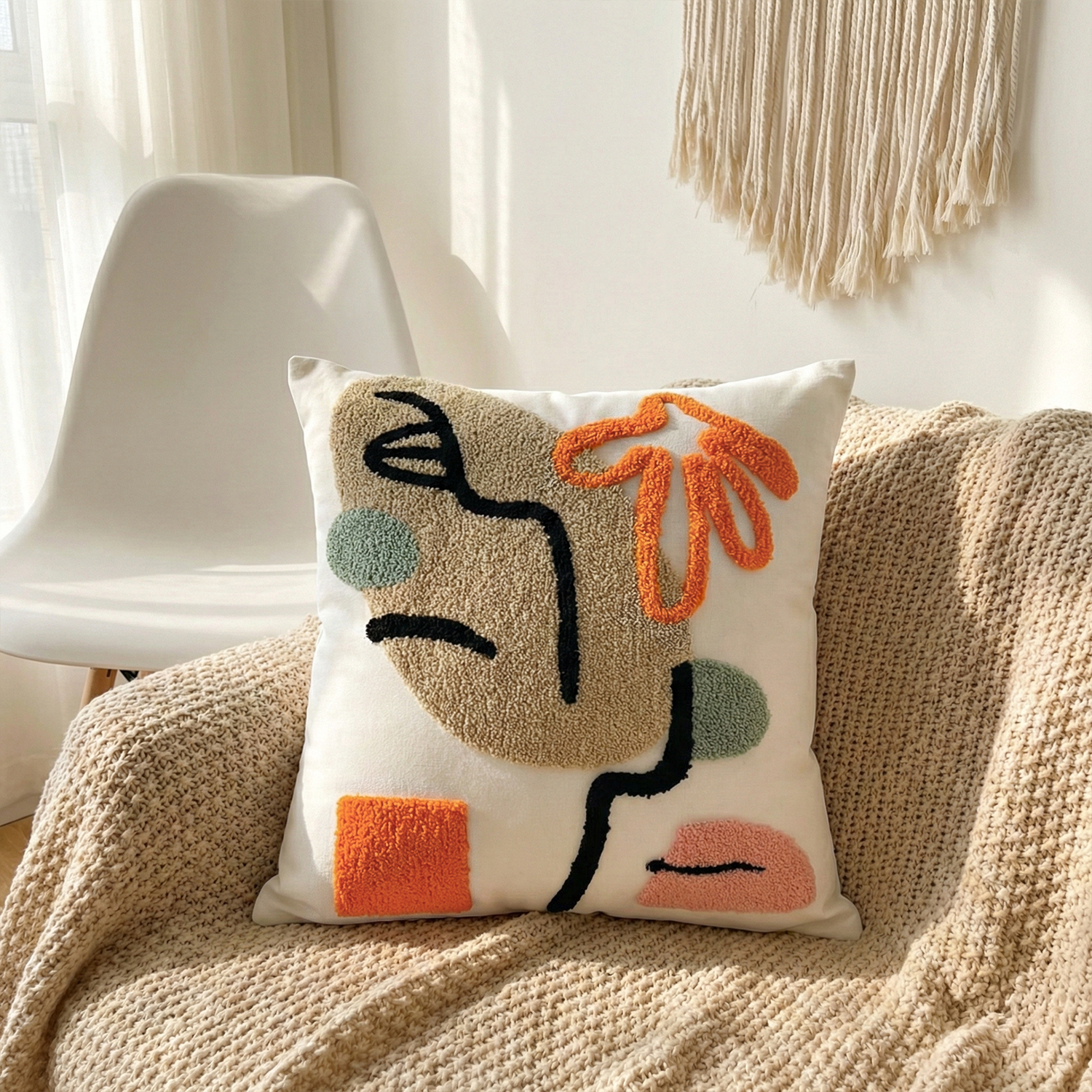 LUNA MUSE Embroidered Cotton Cushion Cover 16x16