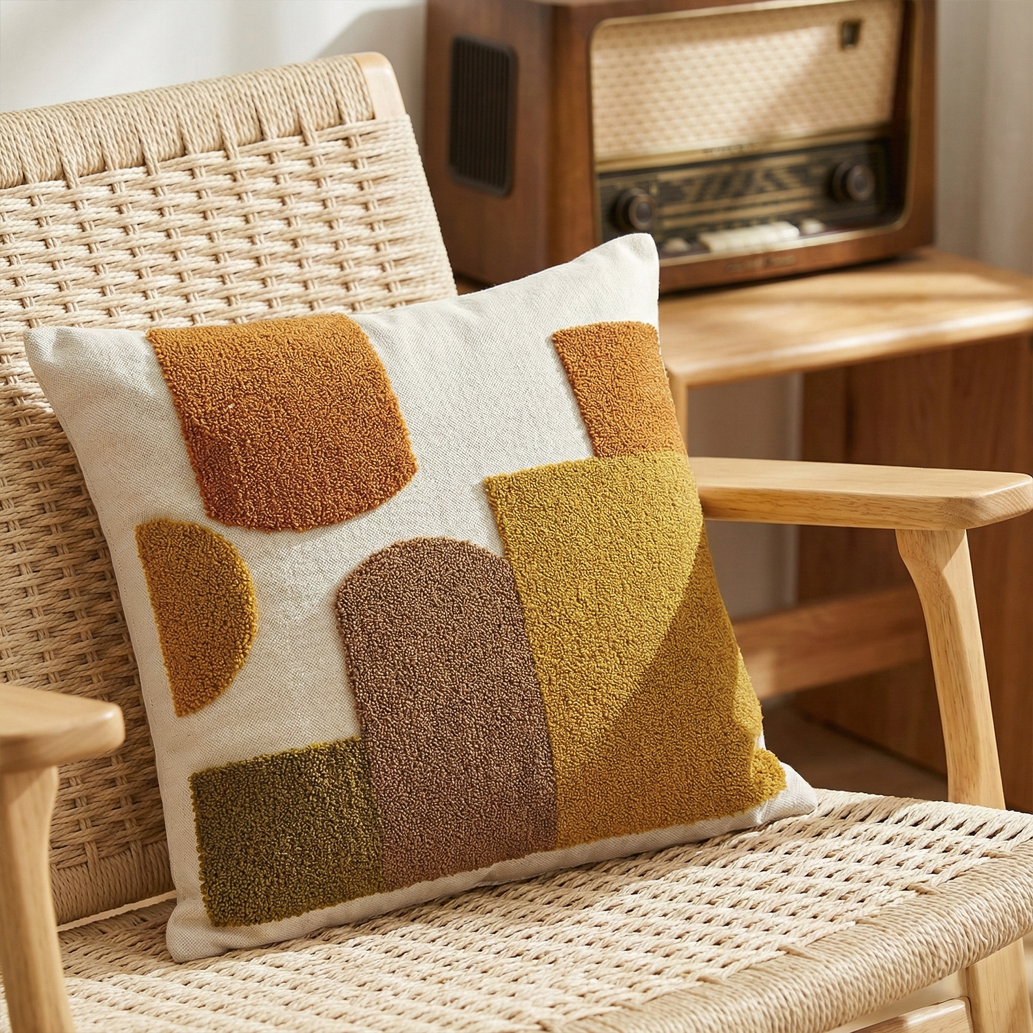 OCHRE MOSAIC Embroidered Cotton Cushion Cover 16x16