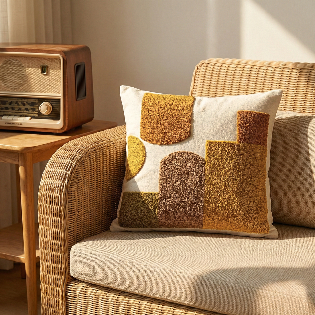 OCHRE MOSAIC Embroidered Cotton Cushion Cover 16x16