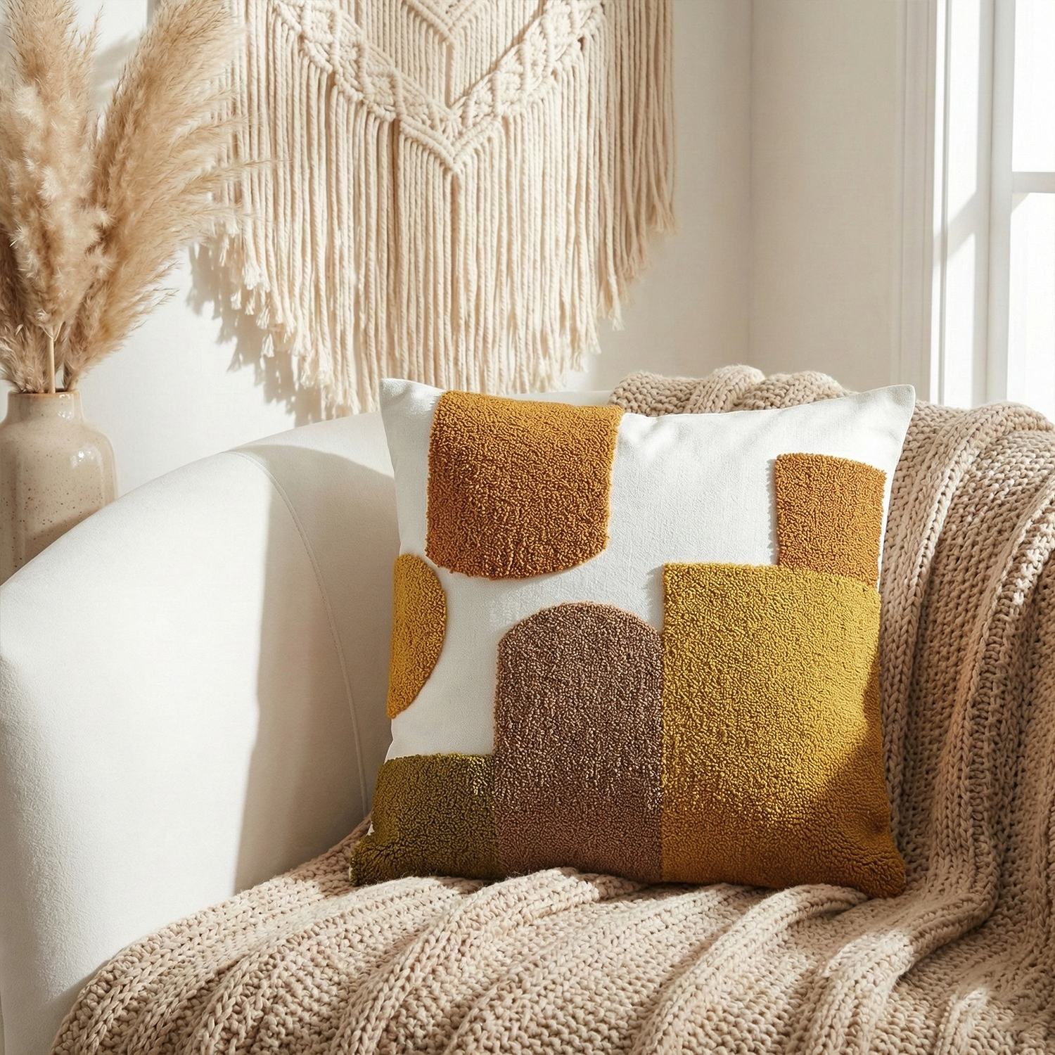 OCHRE MOSAIC Embroidered Cotton Cushion Cover 16x16