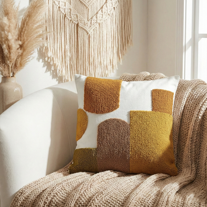 OCHRE MOSAIC Embroidered Cotton Cushion Cover 16x16