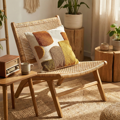 OCHRE MOSAIC Embroidered Cotton Cushion Cover 16x16