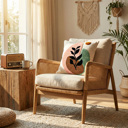 EDEN BLOOM Embroidered Cotton Cushion Cover 16x16